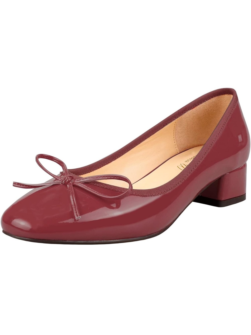Chunky Heel Pumps Round Toe Slip On Dress Shoes Comfortable Bow Knot Block Heel
